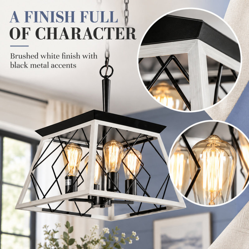 4-Light Pendant Chandelier, White
