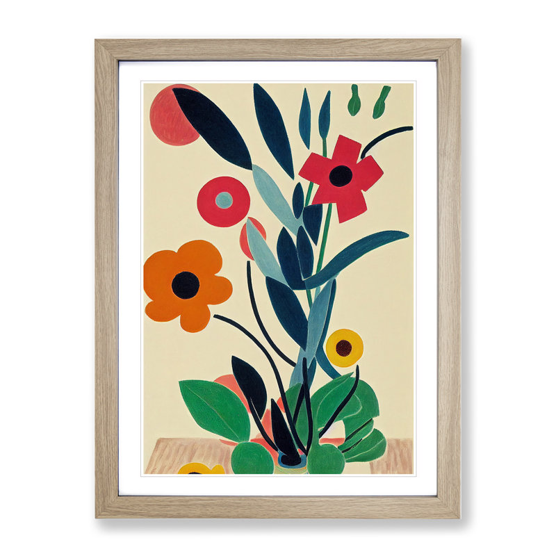 Unique Flowers Abstract No.5 - Single Picture Frame Print, 46cm H x 34cm W x 2cm D, Oak Framed