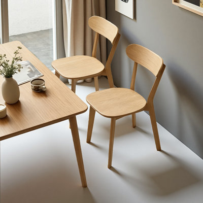 100% Solid Wood Dining Chairs Set Of 2, Mid Century Modern Dining Chairs With Curved Backrest, Kitchen Chair With Adjustable Foot Pads For Dining Room