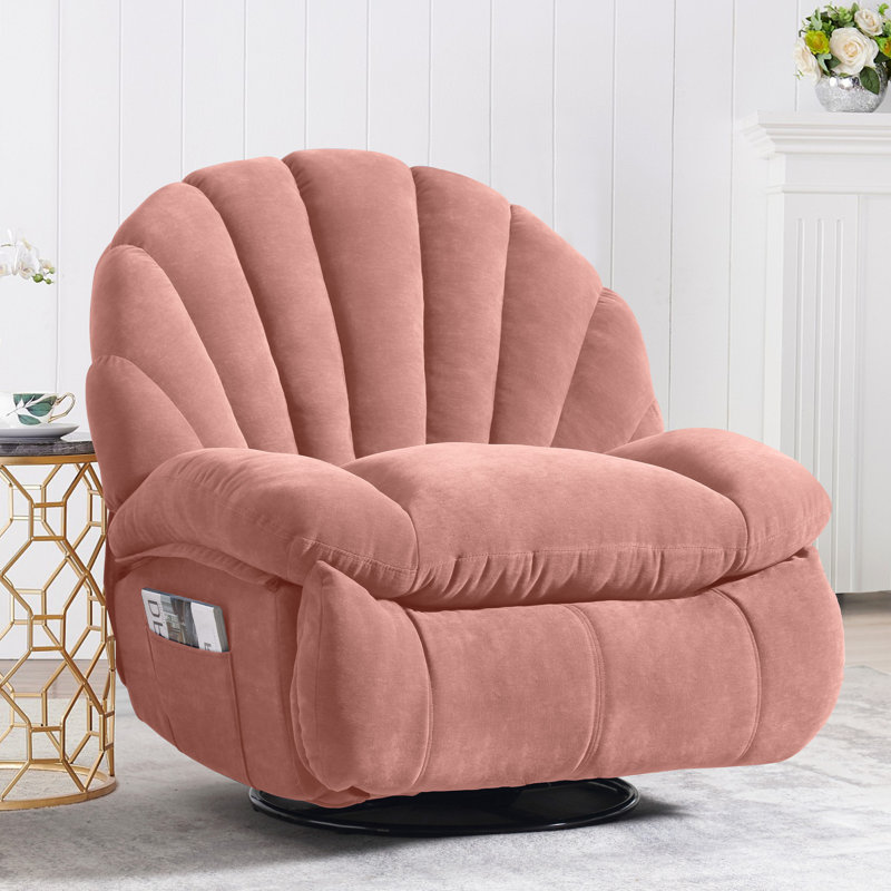 Wide Modern Style Accent Swivel And Rocker Recliner Chair, Pink, Manual