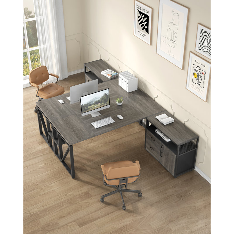 Modern 63" Executive Computer Desk and 31"Lateral File Cabinet, Professional  Home Office Furniture, Gray/Black