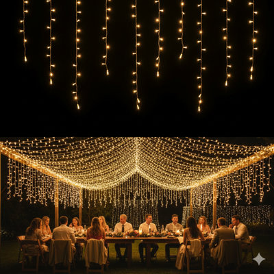 Icicle Lights Outdoor - 33Ft Christmas Lights With 400LED 75 Drops 8 Modes, Plug In Curtain String Lights Waterproof For Holiday Wedding Party Home Garden Bedroom Indoor Decoration, Warm White