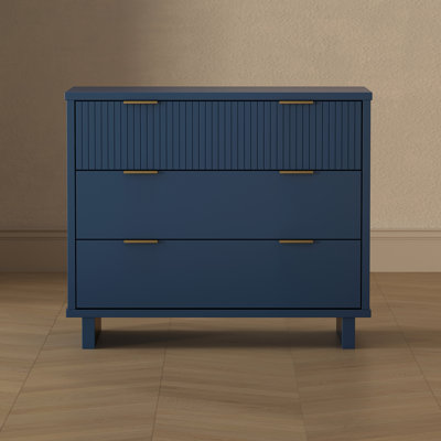 Elara 38" Contemporary 3-Drawer Solid Wood Dresser in Midnight Blue