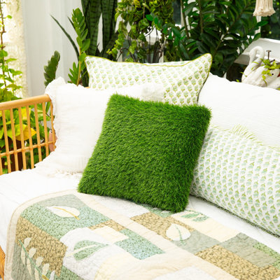 16 po Coussin en gazon artificiel résistant aux rayons UV (intérieur / extérieur)