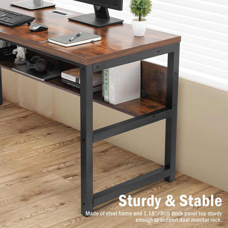 Computer Desk, 63" W x 23.4" D, Walnut
