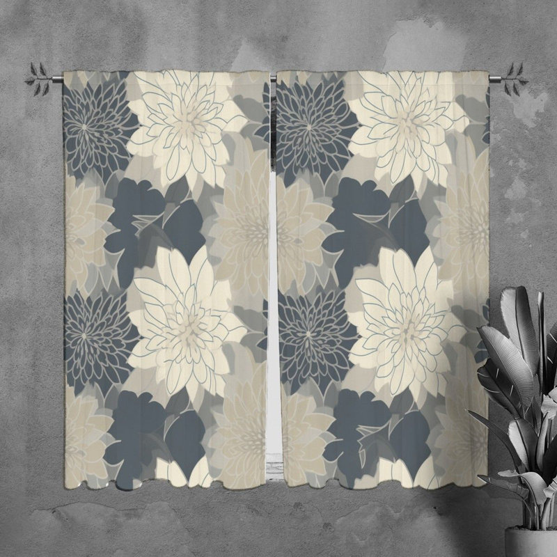 Motif floral de rideaux de fenêtre gris - 6040, L 40 po x L 61 po