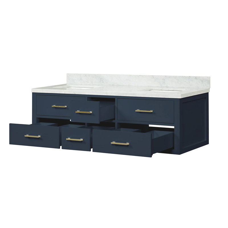 60 po X P 22 po Meuble-lavabo double D avec comptoir en marbre de Carrare, Bleu