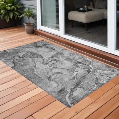 Tapis extérieur lavable antidérapant 2 pi x 3 pi gris et ivoire