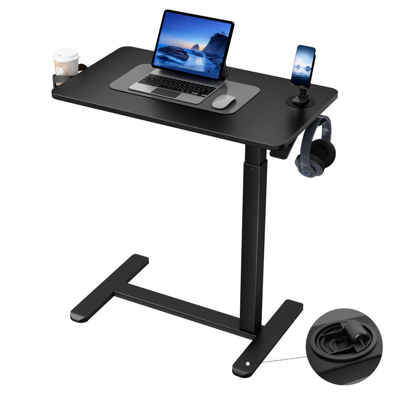 Table de chevet réglable en hauteur avec roulettes cachées, bureau pour travailler debout, table mobile pour ordinateur portable, chariot à roulettes pour usage hospitalier et domestique, noir