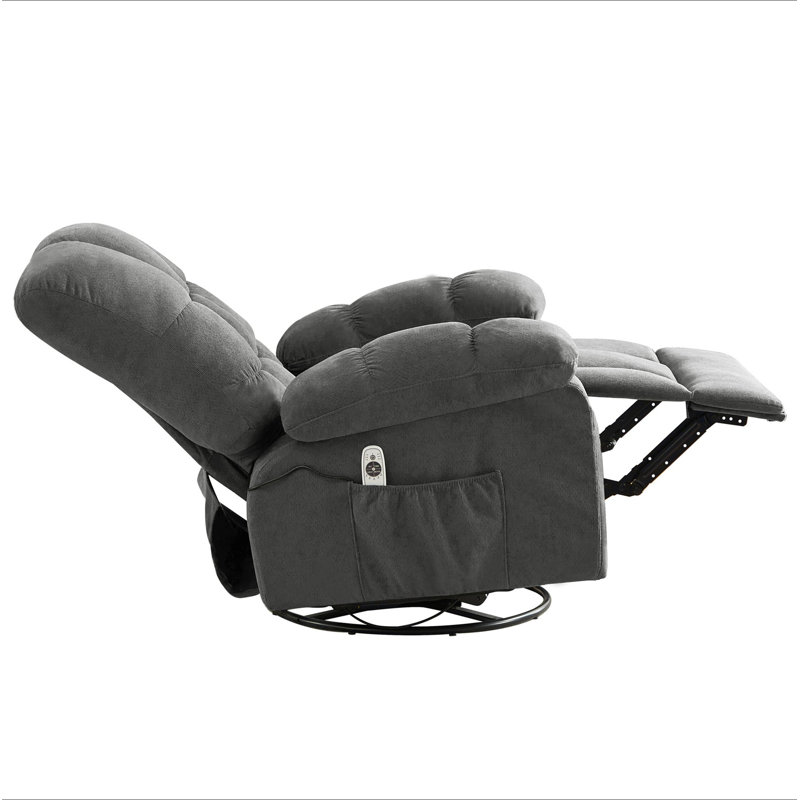 Massage Swivel Recliner Chair With Vibration Massage And Lumbar Heating For Adults,350LBS Oversized Rocker Recliner Single Sofa With Side Pocket And USB Charge Port For Living Room