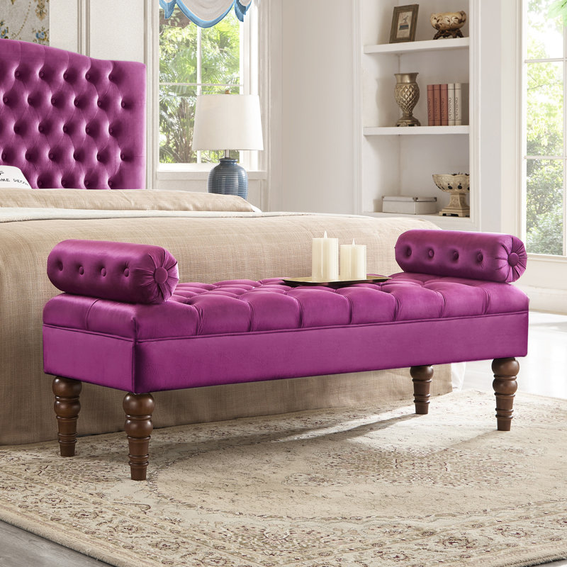Siège de chambre à coucher - Banc de lit long en bois de velours violet avec revêtement en velours, Violet