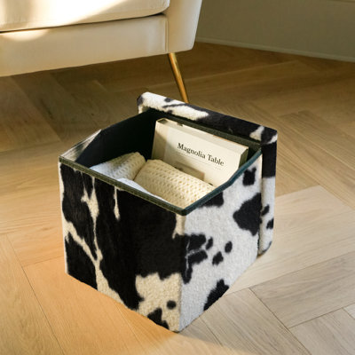 Petit repose-pieds en fausse fourrure avec rangement Go-Poufs | 12 po x 12 po x 12 po