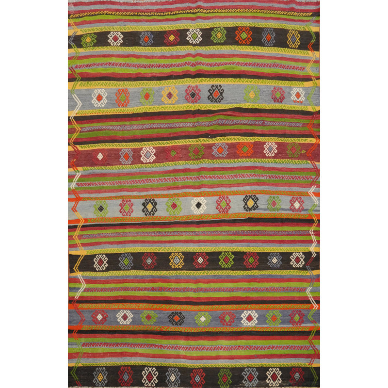 Tapis turc rayé en laine Kilim 5 x 7