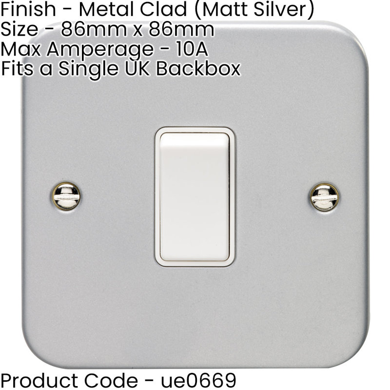 5 PACK 1 Gang Single Light Switch 2 Way 10A HEAVY DUTY METAL CLAD - White Rocker