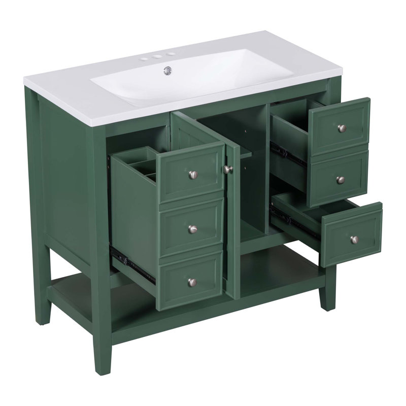 36" Bathroom Vanity with Sink Combo, One Cabinet and Three Drawers, Green