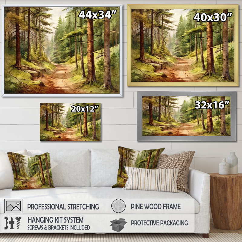 Petite route dans un paysage de montagne, impression sur toile encadrée, Cadre flottant doré, H 30 po x l 40 po x P 1,5 po