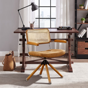 Retro Bamboo Rattan Woven Backrest Chair Office 360-Degree Swivel