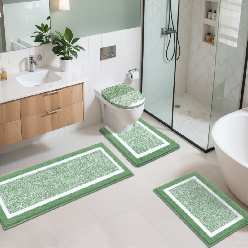 4 Piece Soft Absorbent Microfiber Bath Rug Set with Non-Slip Backing (Set of 4), Green