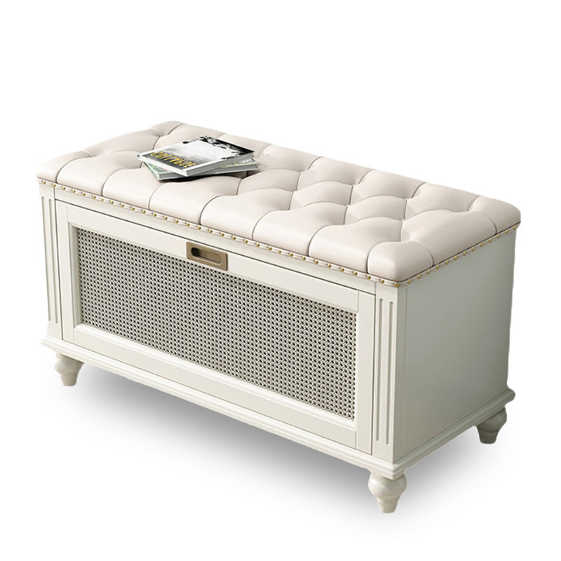 Banc rembourré blanc en bois massif, H 19,69 po x l 34,65 po x P 14,96 po