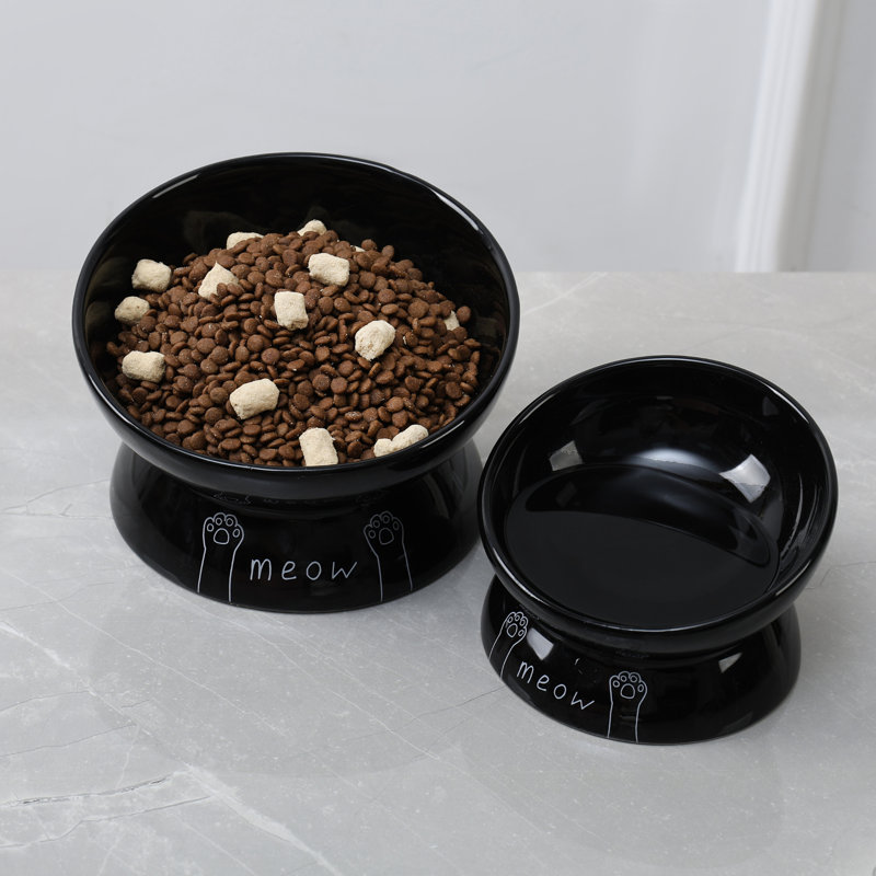 Ensemble de plat pour chat en céramique Meow Design, Petit (1 tasse), Noir, noir, noir, noir