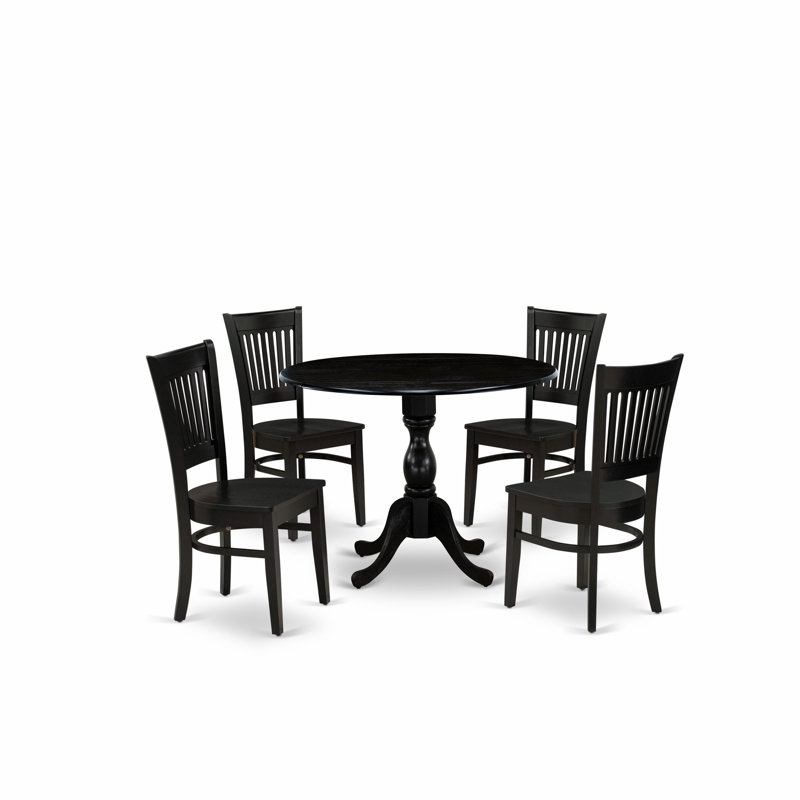 Ensemble de table à manger 5 pièces pour 4 personnes comprenant une table de salle à manger ronde avec Dropleaf et 4 chaises, noir