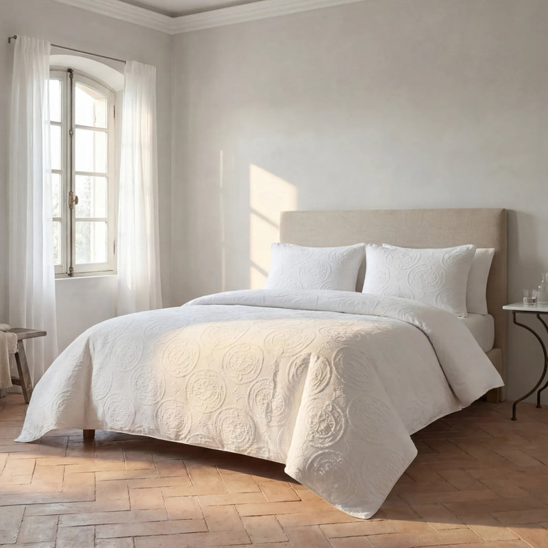 Ensemble d'édredon en coton Verona Matelasse, Édredon pour très grand lit + 2 très grandes ta