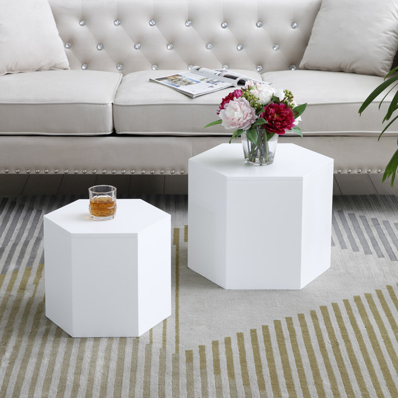Ensemble de 2 tables basses gigognes pour le salon, Blanc