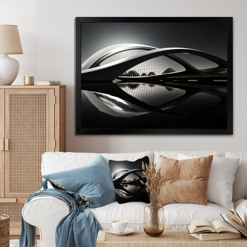Pont Eduardas gris, acier, symphonie anthracite II - impression, Cadre simple noir, H 16 po x l 32 po x P 1 po