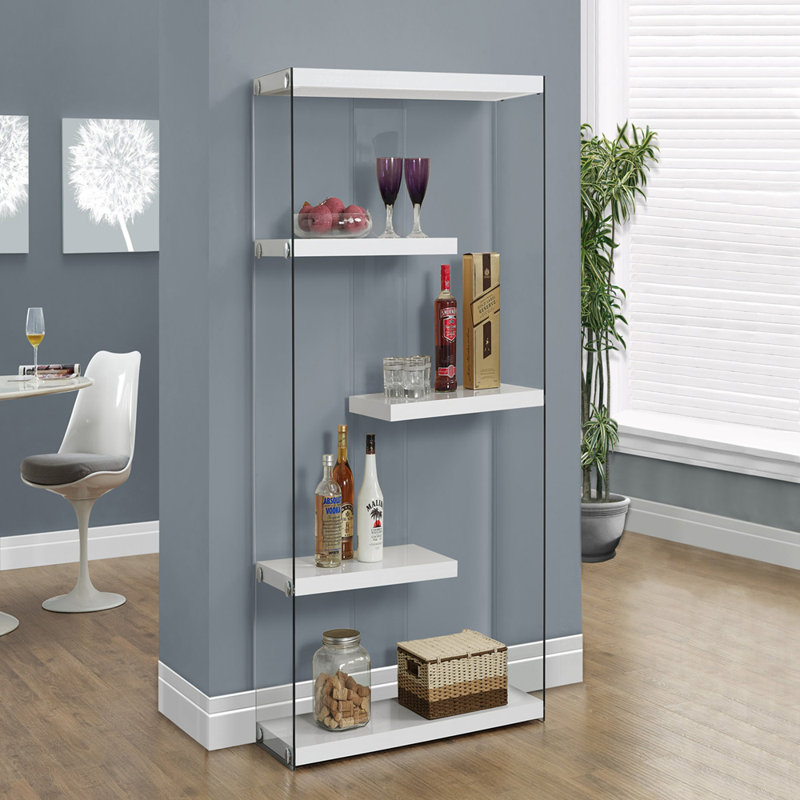 Bibliothèque contemporaine contemporaine à 5 niveaux avec verre trempé, parfaite pour le bureau et la chambre à coucher modernes