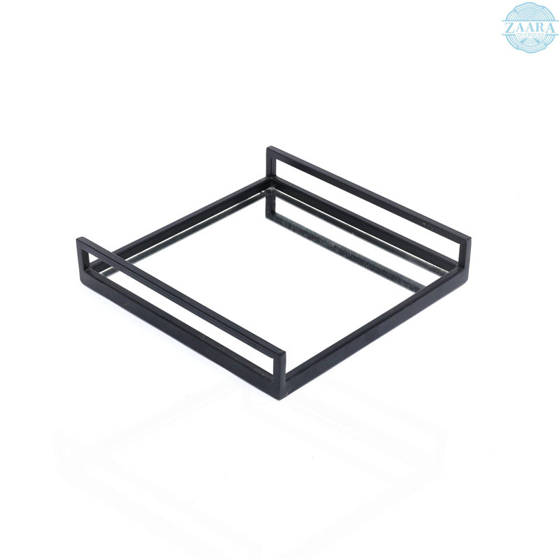 Plateau de service en verre fabriqué à la main avec cadre en métal - 20 x 20 x 3 pouces | Design rustique et élégant pour le divertissement - ensemble de 2