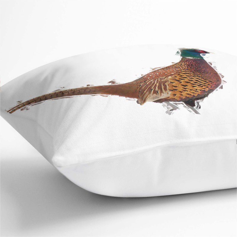 Pheasant Bird in Winter Cushion with Filling, White, 55cm H x 55cm W x 20cm D