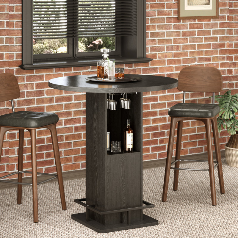 Table de bar avec porte-verres à vin intégrés, repose-pieds en métal robuste et rangement pour bar, cuisine et salle à manger.