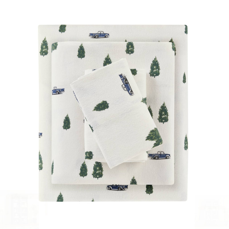 Sheet Set With Green Trees And Trucks, Soft And Durable For Comfortable Sleep, Twin Bedspread + 1 Pillowcase