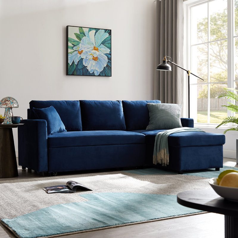Tannum 3 Seater Velvet Sofa Bed, Blue