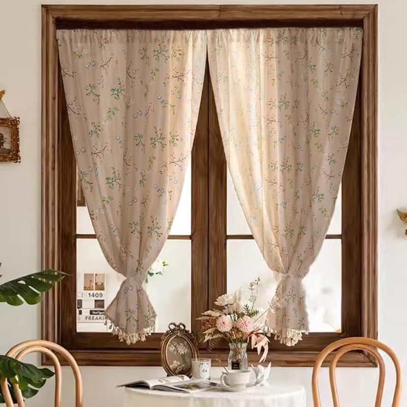 Boho Muti-Size 2-Panel Semi Sheer Polyester Drapes  Curtain, 30" W x 24" L