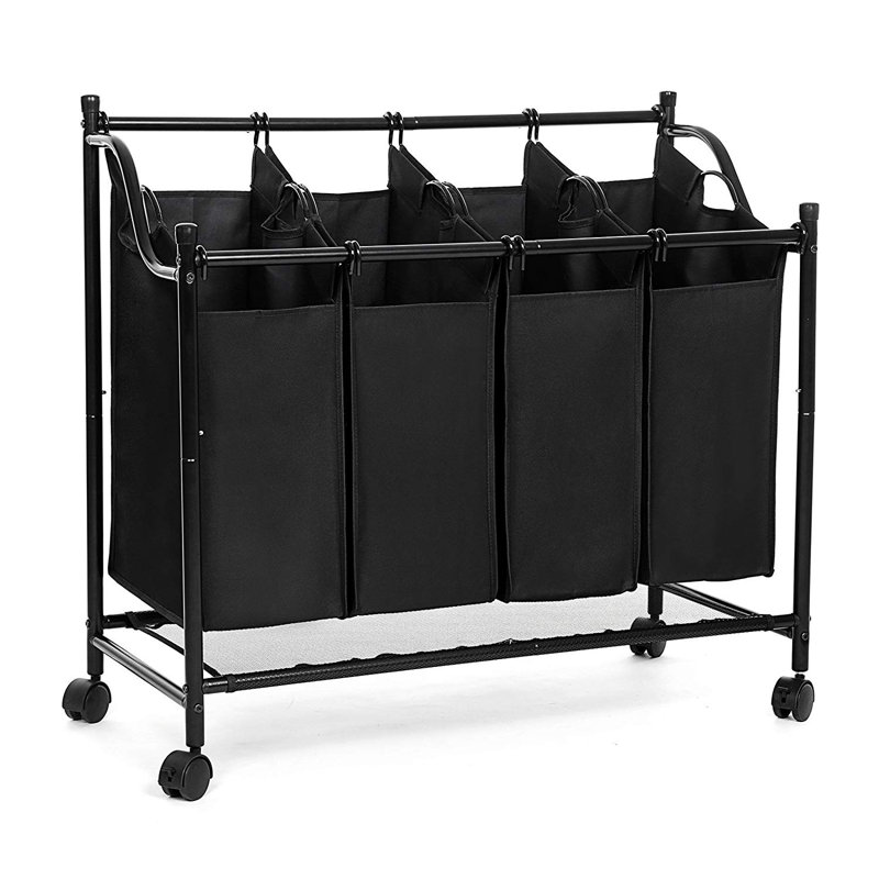 Rolling Laundry Sorter with Handles, Black