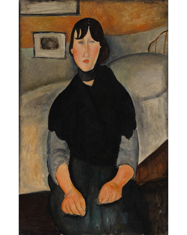 «Young Woman of the People» par Amedeo Modigliani, reproduction d'art sur toile tendue avec châssis, H 48 po x l 33 po