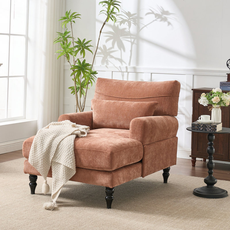 Comfortable and Durable Recliner Chair with Spacious Seating Perfect for Living, Orange