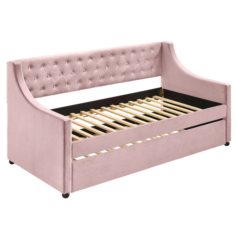Capitola Upholstered Daybed with Caster Wheels, Pink