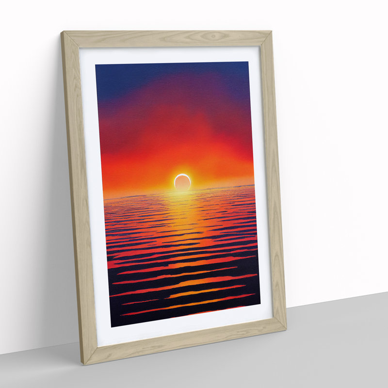 Ocean Sunset in Watercolour No.3 1 Piece Single Picture Frame Wall Art, 34cm H x 25cm W x 2cm D, Oak