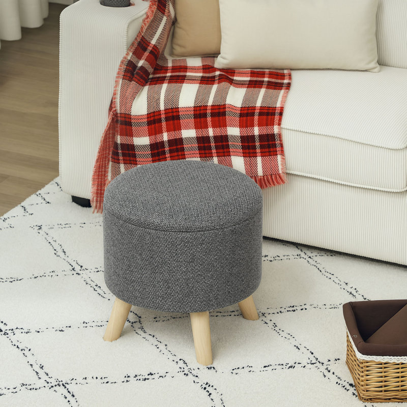 Repose-pieds rembourré Radika, bois, Polyester gris