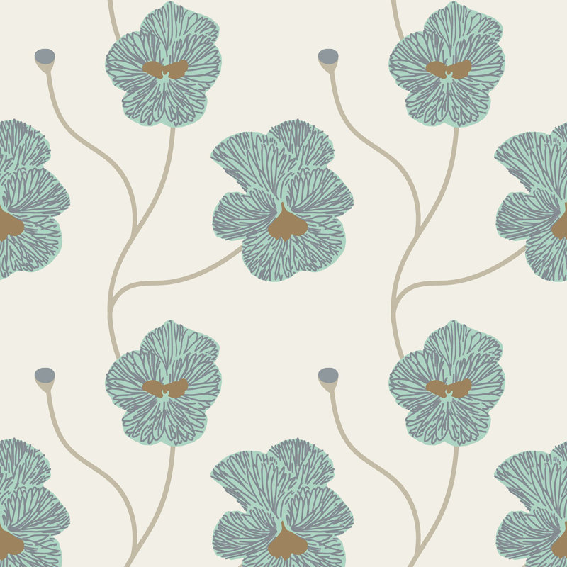 Natalie Papier Floral Wallpaper Roll, Teal/Gray