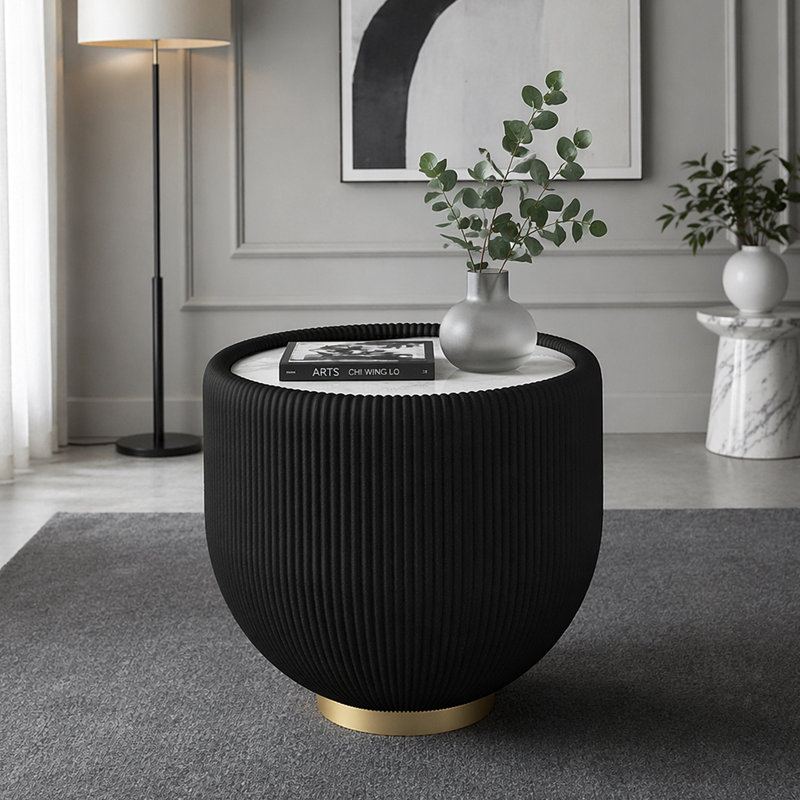 Table basse d'appoint moderne en cuir PU, Marbre blanc / noir