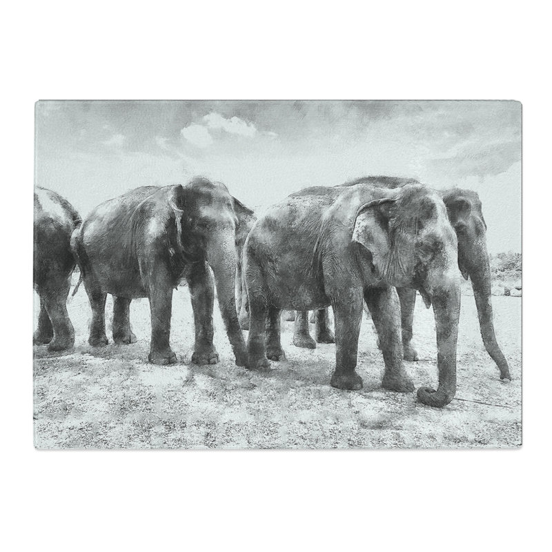 Tempered Glass Elephants in Sri Lanka Chopping Board, 28.5 cm x 39 cm