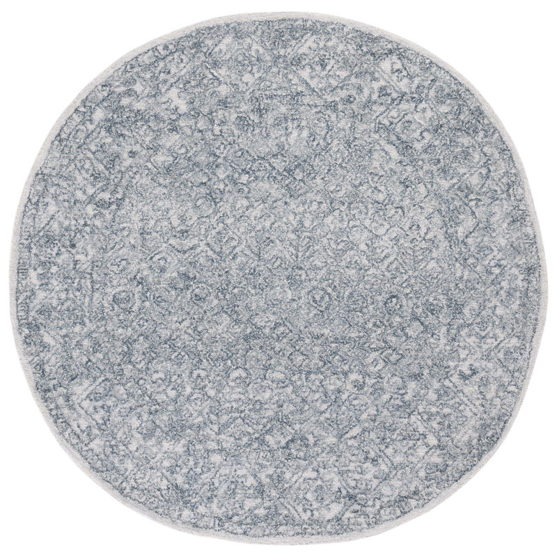 Tapis gris / bleu en laine / coton touffeté à la main Marquee, Rond 6 pi
