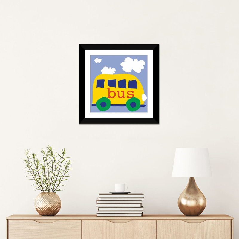 «Yellow School Bus», impression sur toile tendue, Papier beaux-arts encadré noir, Blanc, H 24 po x l 24 po x P 1 po