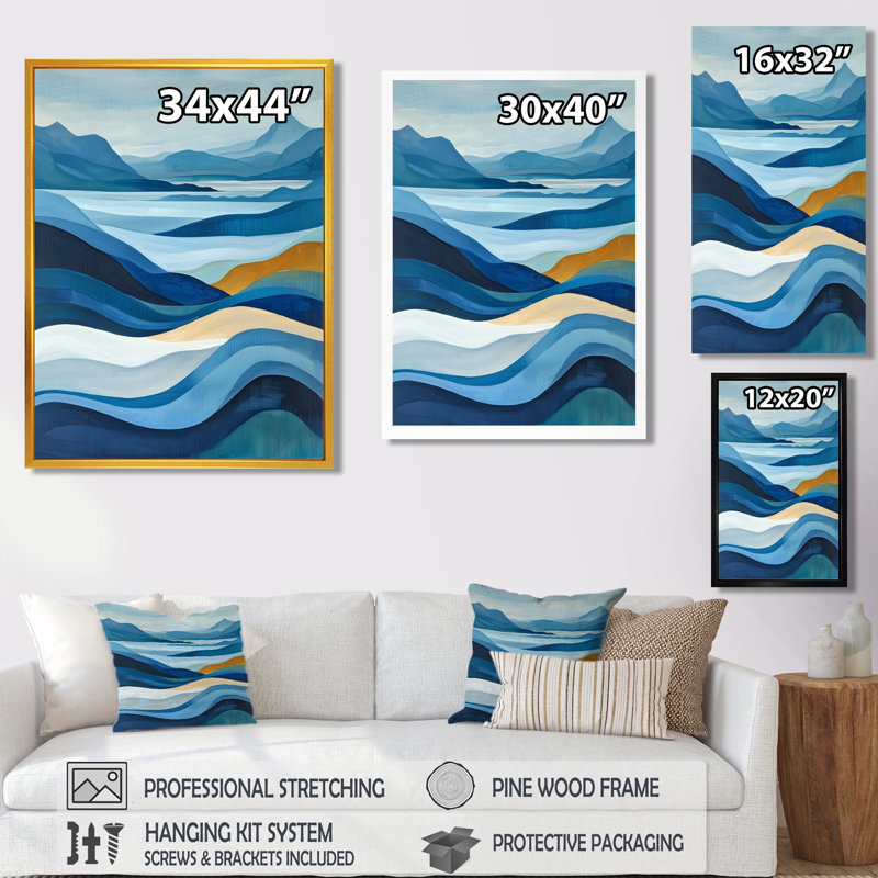 «Northard Blue Ethereal Coastal Horizon I», reproduction d'art sur toile encadrée, H 32 po x l 16 po, Blanc