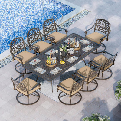 Andromede Rectangular 8 - Person 86.6" Long Aluminum Dining Set with Cushions
