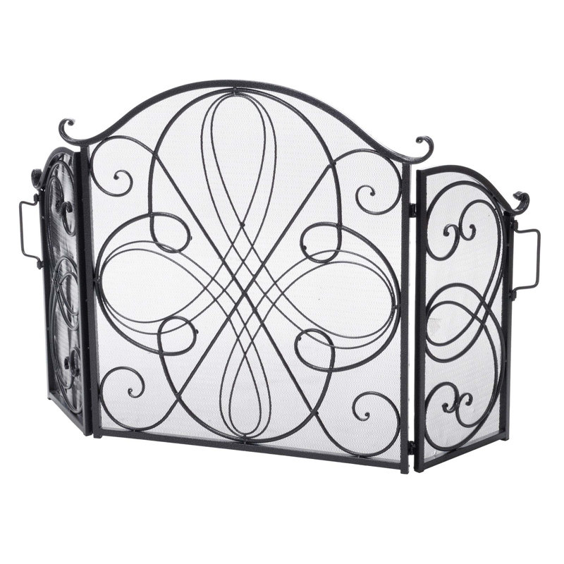 56,75 "écran de foyer en fer 3 panneaux, garde-feu pliable pour l'intérieur