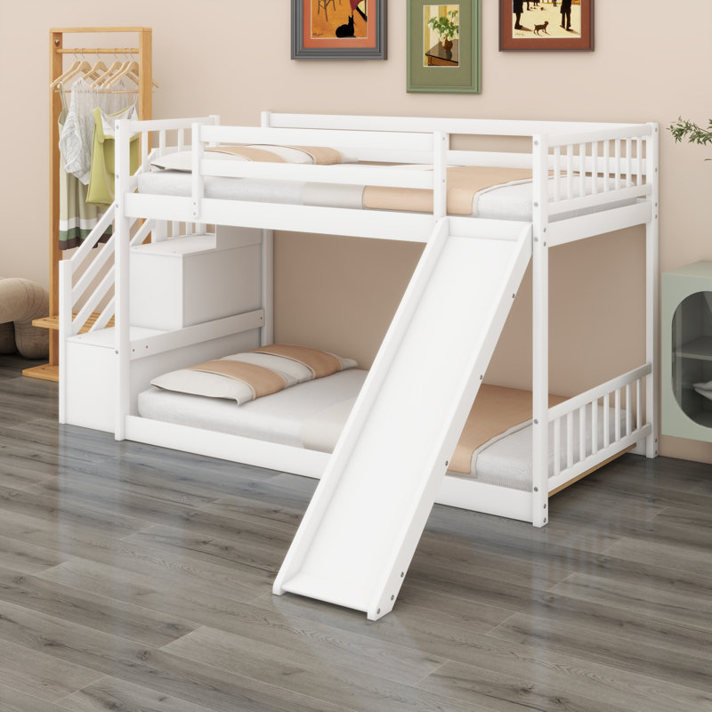 Bunk Bed With Slide And Stairway, White